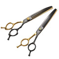 Fenice 7.5 Inch Black and Gold Two-Color Professional Pets Grooming Shears Curved Thinning Chunker Scissors for Medium Dogs