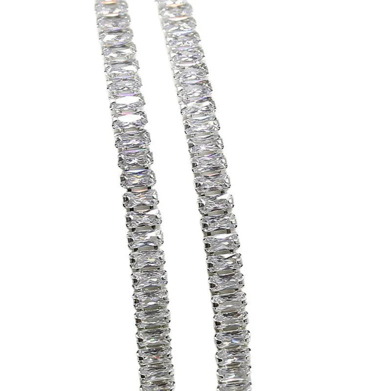 2023 New Necklace Jewelry Collection 925 Sterling Silver Iced Out Rectangle CZ Roll Chain
