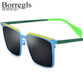 Borregls Colorful Titanium Sunglasses Men New Brand Designer Vintage Square Fashion Retro UV400 Polarized Sun Glasses 185790T