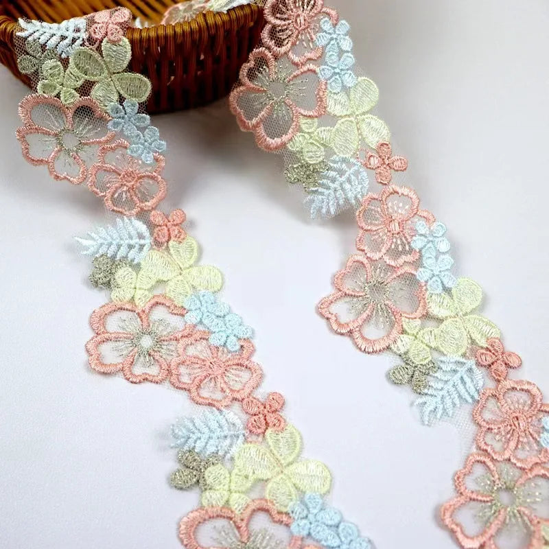 New Lolita Princess Dress Embroidered Flower Lace Pink Blue Four Color Embroidery Decorative Lace