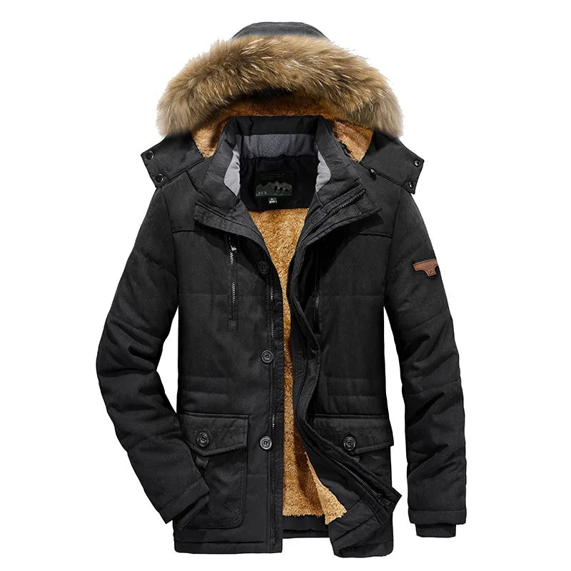 Men's  Waterproof Oversized  Coats  Plus Size Padded Fleece Jacket Detachable Fur Hoodie Parka Winter for Men