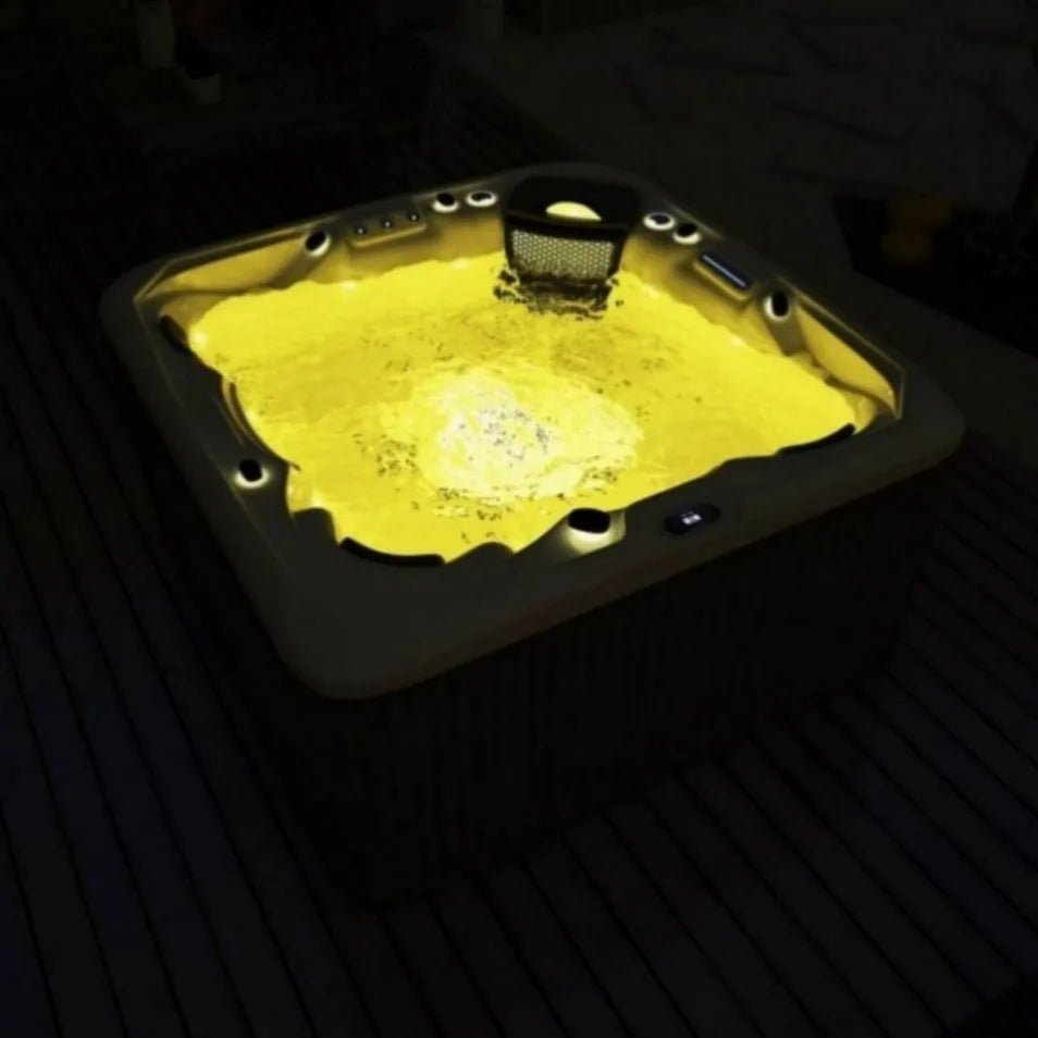 58-Jet Eco-Friendly Freestanding 5-Person Acrylic Whirlpool Massage Spa Modern Square Design Drainer Includes ABS Stone