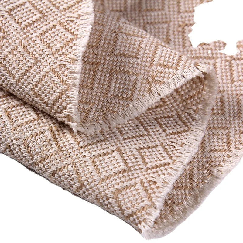 Jute Cloth Jacquard Fabric Rhombus Grid Burlap Cotton Mixed Cloth for Handcraft Bag Shoes Background Burlap for Upholstery Sofa