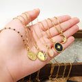 NS1291 Dainty Chic Gold Plated Stainless Steel Hammered Disc Coin Crescent Moon Star Pendant Chain Necklace Femme