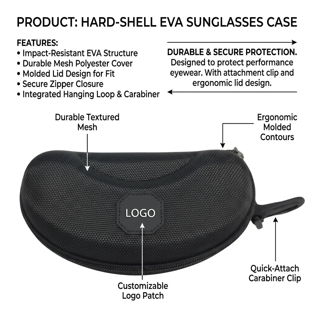 Pyne Custom Sublimation EVA Semi-Hard Tactical Unisex Square Sunglasses & Goggles Protective Case with Large Storage for Cycling