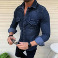 M-3XL Fashion Men Wash Denim Jeans Shirt Long Sleeves Autumn Shirt Casual Top