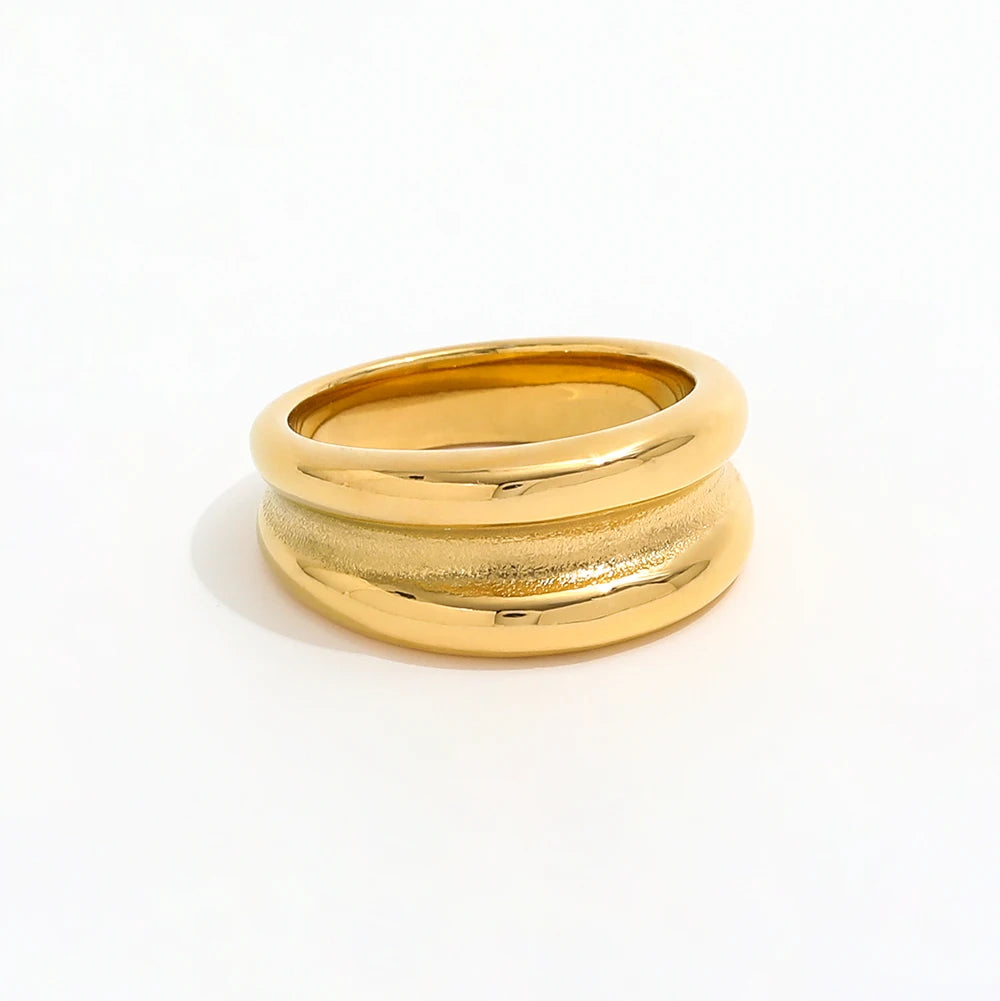 High End 18K Plain Gold Double Gradient Cambered Surface Rings Stainless Steel Trendy Simple Gold Plated Jewelry