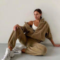 YIYI Warm With Hoodie Jackets Sets 2pcs for Women  High Waist Slim Pants Jogger Sets Lady Sweatpants and Hoodie Set Plain