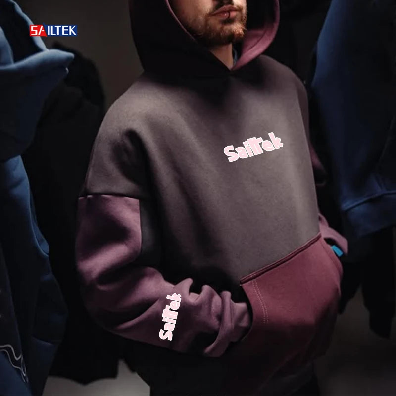 Wholesale Custom Embroidery logo Streetwear Hoodies for Women and Men Unisex Oversized Cotton Heavyweight Color Block Hoodie
