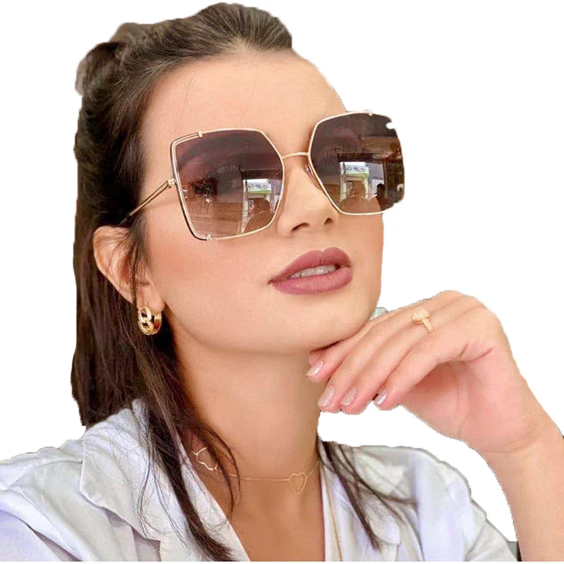 STORY FDY95695 Luxury Women Big Frame Metal Shades Fashion Square Oversized Sunglasses UV400 Gafas De Sol