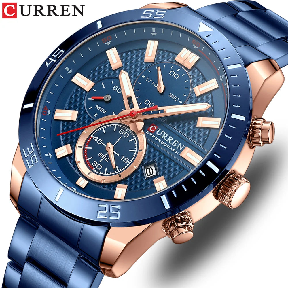 Curren 8417 Men's Watch Calendar Six Hand Steel Band Watch Business Watch Subdials