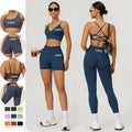 Custom Oem Popular Seamless Yoga Suit 5 Piece Sports Shirts Crop Top Leggings Gym Clothes Fitness Tracksuit Workout Set
