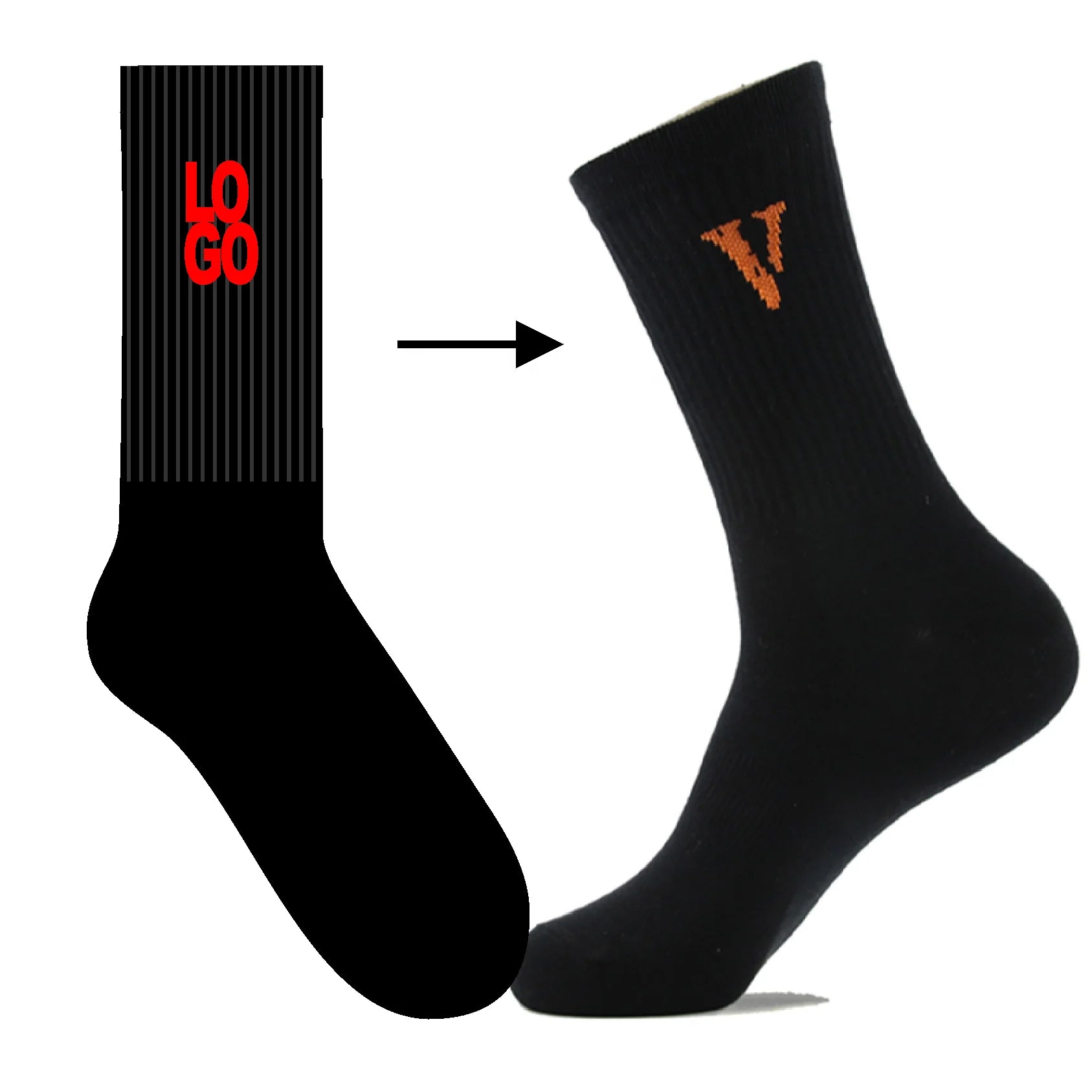 OEM Socks Factory Custom High Quality Black Cotton ODM Socks With V logo
