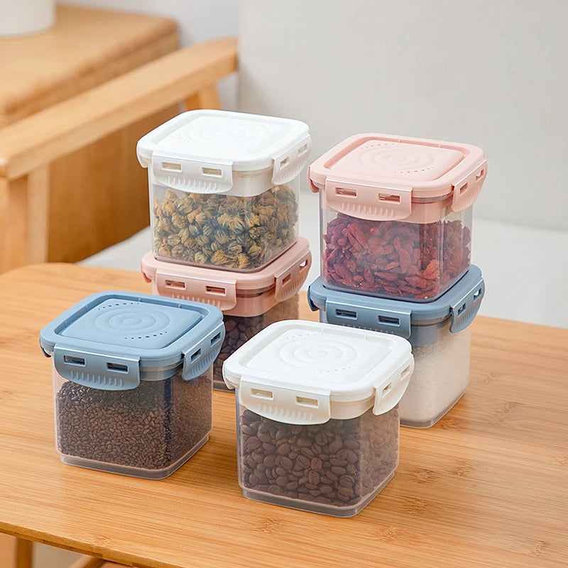 European Kitchen Storage Jar Set Plastic Containers for Food Square Spices Jar for Coffee Beans Seasoning Spice Storage