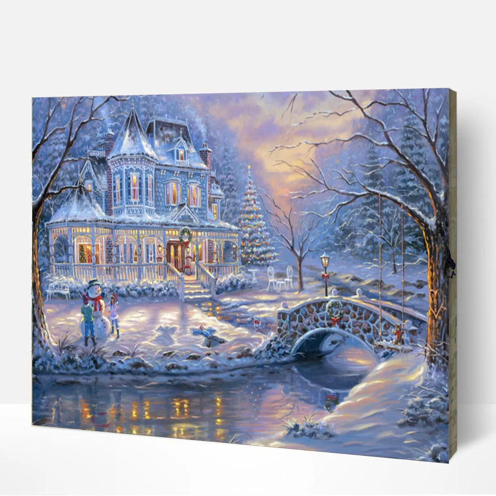 Popular DIY Acrylic Painting by Numbers Christmas Snow Landscape Picture Paint by Numbers for Adults Kids 30*40cm Canvas Size