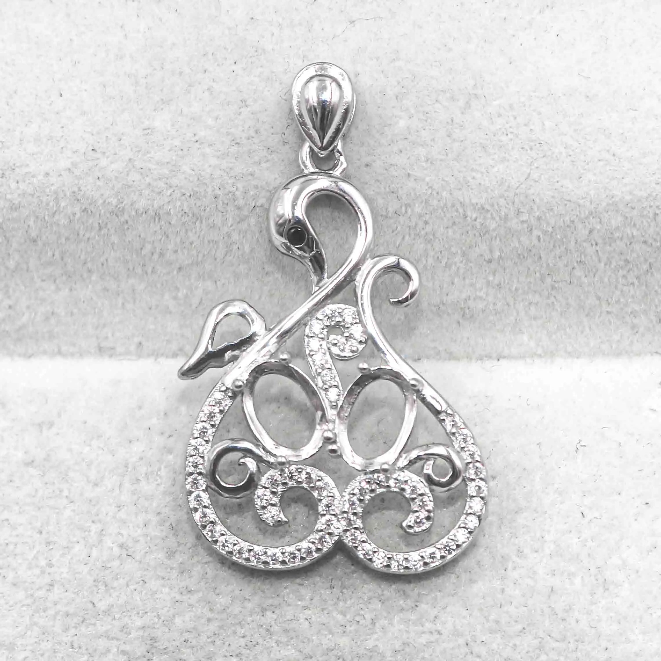 Sterling Silver 5*7mm Semi Mount Pendant Empty Frame Blank Support Setting S925 Base Holder Without Center Stone for DIY Inlay