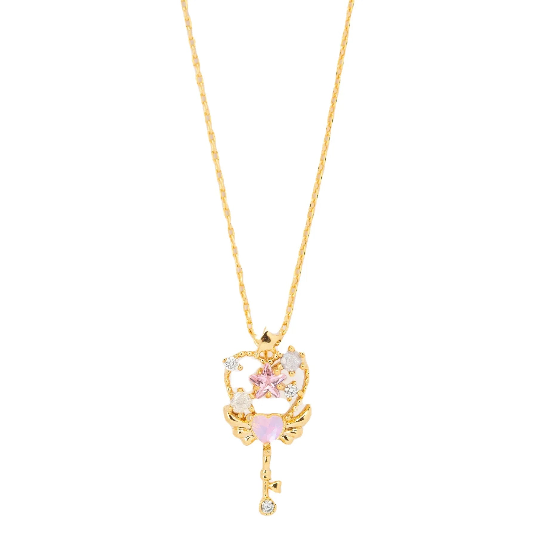 Japanese Korean Girls Fashion Trend Zircon Necklace Artistic Sense Zirconia Star Heart Pendant Chain Necklace for Women