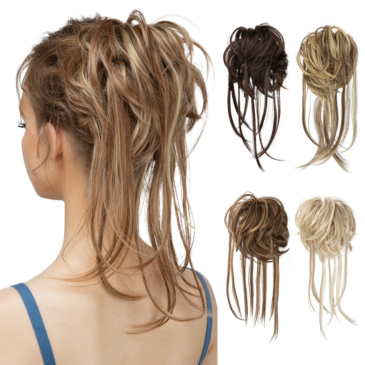 SARLA Women's Gold Messy Bun Hairpiece Wholesale Elastic Band Donut Chignon Synthetic Straight Hair Postiches Rubber Band