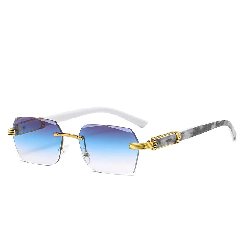 2021 Hot Sale Vintage Brand Designer Candy Color Marbling Square Rimless Cut Edge Black Shades Clear Sunglasses for Men Women