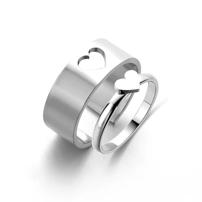 Fashionable Stainless Steel Cross Heart Couple Ring 2pcs Hollowed-out Simple Couple Jewelry Luxury Shining Jewelry Wedding Ring