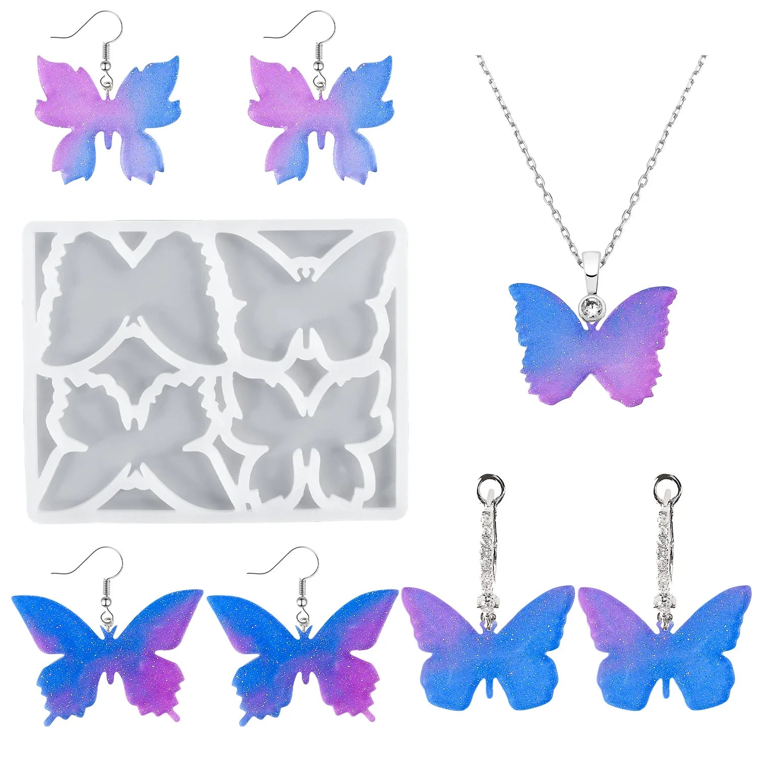 Diy 4 with butterfly Crystal Drop Glue Mold Earrings Necklace Pendants Silicone Mold Brooch Accessories
