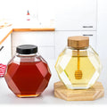 Wholesale 500g 380ml Unique Food Safe Design clear Empty Hexagon Glass Jar With Metal Closure Lid and Wooden Cork Lids