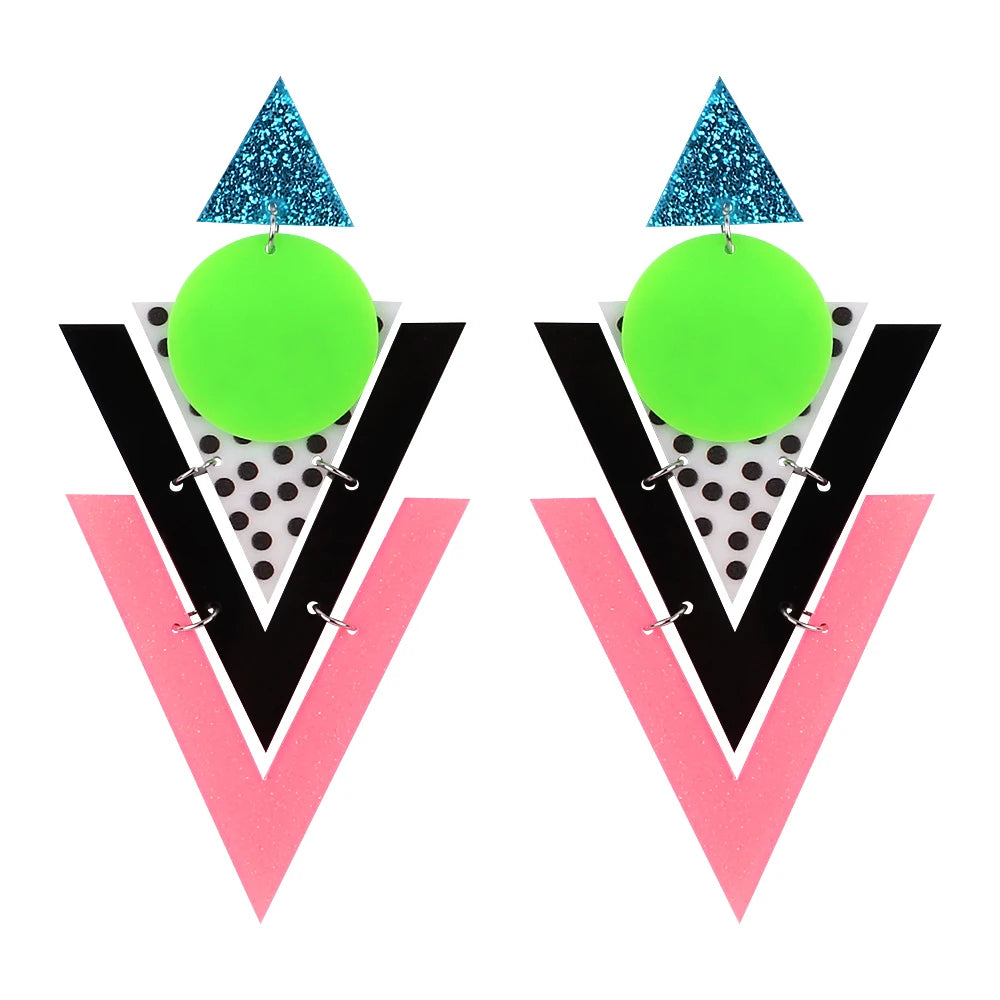 Punk Hyperbole Geometric Dangle Earrings Black Blue Star Spot White Pink Half Rhombus Neon Round Acrylic Drop Earrings Jewelry