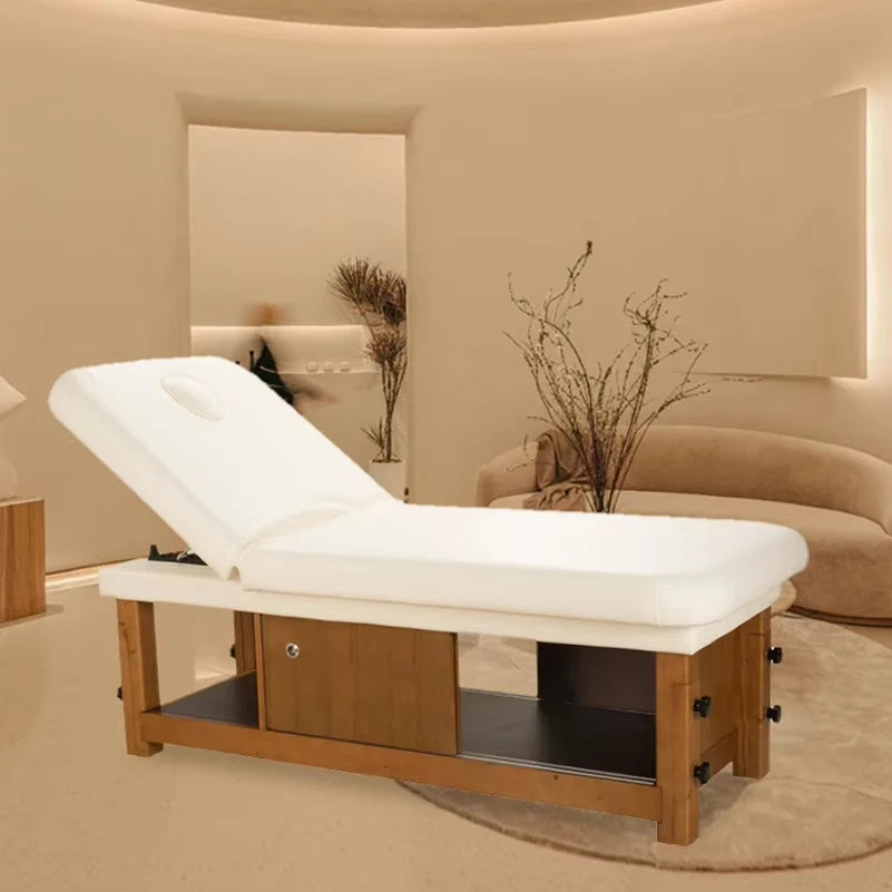 Beauty Salon Facial Massage Bed with Manual Adjustment Solid Wood Frame High-Density Sponge-Modern Design for Hotel Workshop Use