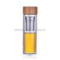 Double Wall Glass Borosilicate Bamboo Lid Water Bottle With Infuser & Strainer 350ml/450ML/500ml Honey Bottle