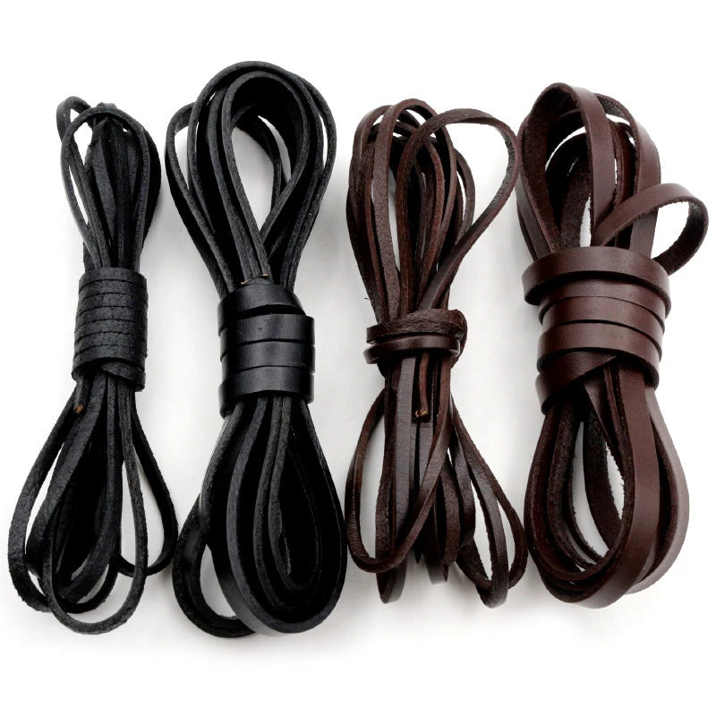 2m/pack 2-8mm Genuine Cow Leather Flat Strand Thong Cord DIY Bracelet Findings Rope String for Jewelry Making Accessories
