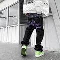 Waist Cashew Print Letter Patchwork Ripped Jeans Pants Mens Streetwear Straight Washed Retro Oversized Casual Denim Trousers