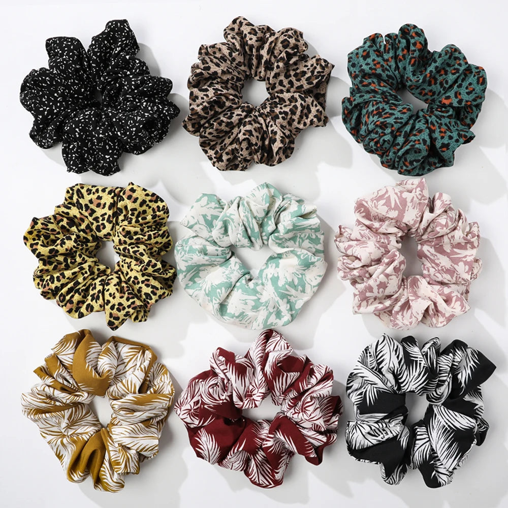 Oversize XL Satin Scrunchies Leopard Print Chouchou Large Dotted Scrunchy Hair Tie  Ponytail Holder