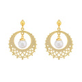 European Style Elegant Women's Drop Earrings Gold Plated Round Stainless Steel Earrings with Imitation Pearl Fashion Jewelry