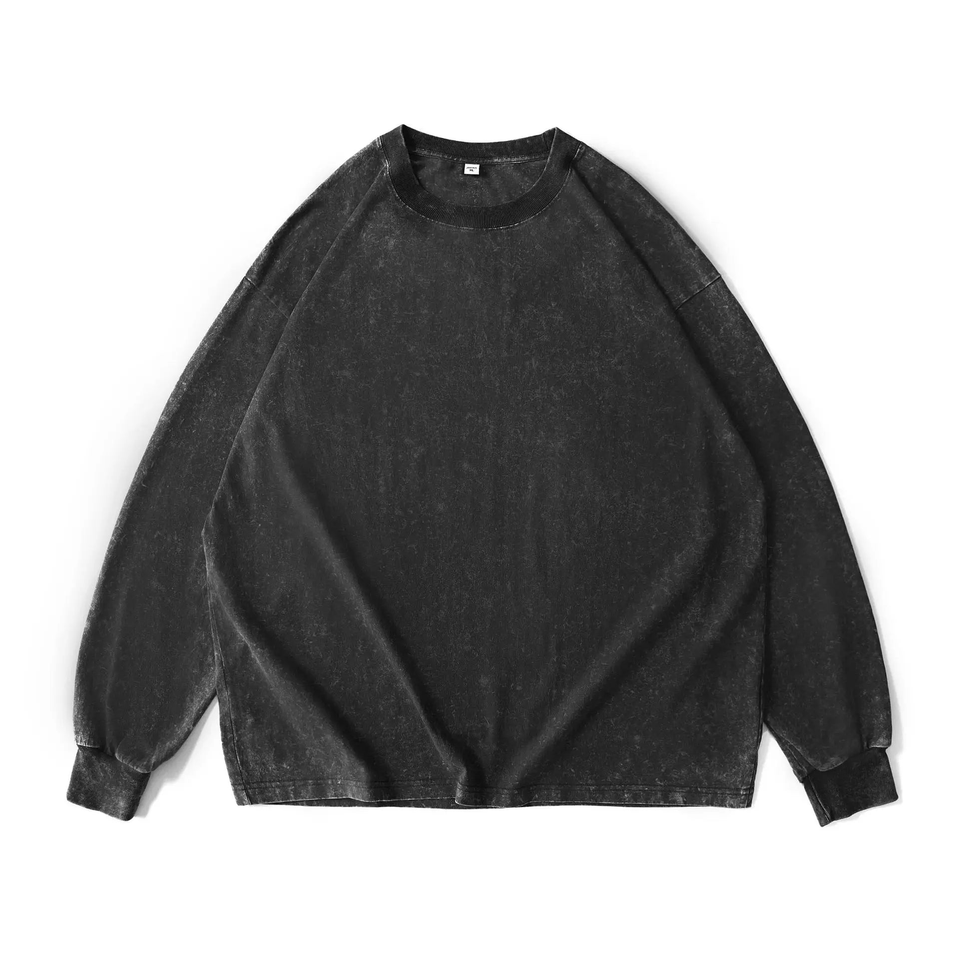 2024 Cotton Heavy Old T-shirt Long Sleeve Large Size off Shoulder All Cotton Wash Retro Autumn Clothes Loose Oversize