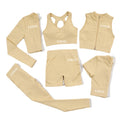 Women's 6 Piece Ribbed Yoga Set Zipper Natural Color Seamless Fitness Apparel Gym Workout Clothing Womens Activewear Sets