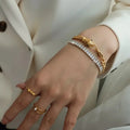 18k Gold Plated Stainless Steel Jewellery Clustered Baguette Diamond Cz Stone Tennis Chain Bracelet Pulsera De Acero Inoxidable