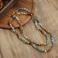 Fashionable New Bohemian Vacation Style Women's Jewelry 6mm Natural Stone Gravel Glass Knotted Necklace Accessories