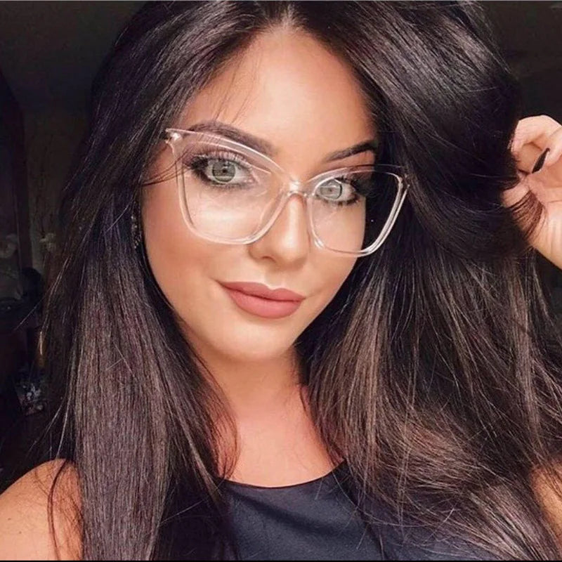 Unisex Big Frame UV400 Cat Eye Fashion Metal Clear Sunglasses Lightweight