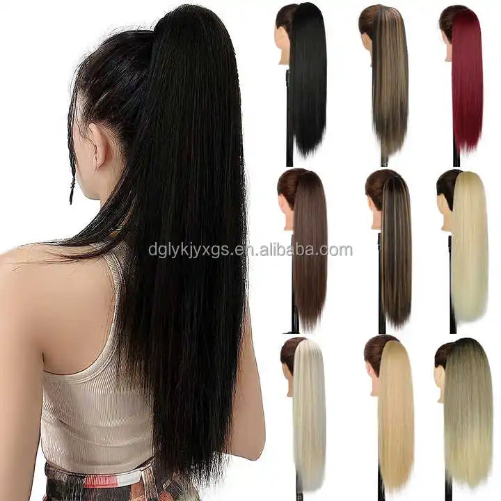 Fashion 26 Inch Synthetic Drawstring Ponytail Hair Extensions Fluffy Yaki Ponytail Net Bag Hair Ponytail Extension