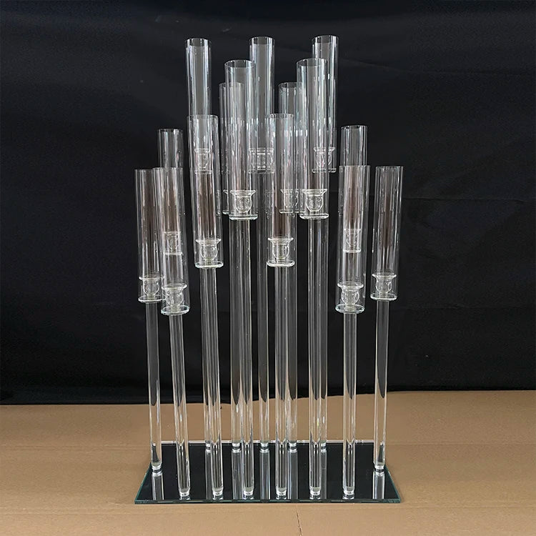 15 Arms clear Crystal Glass Hurricane Wedding Candelabra with Tube MH-Z0330