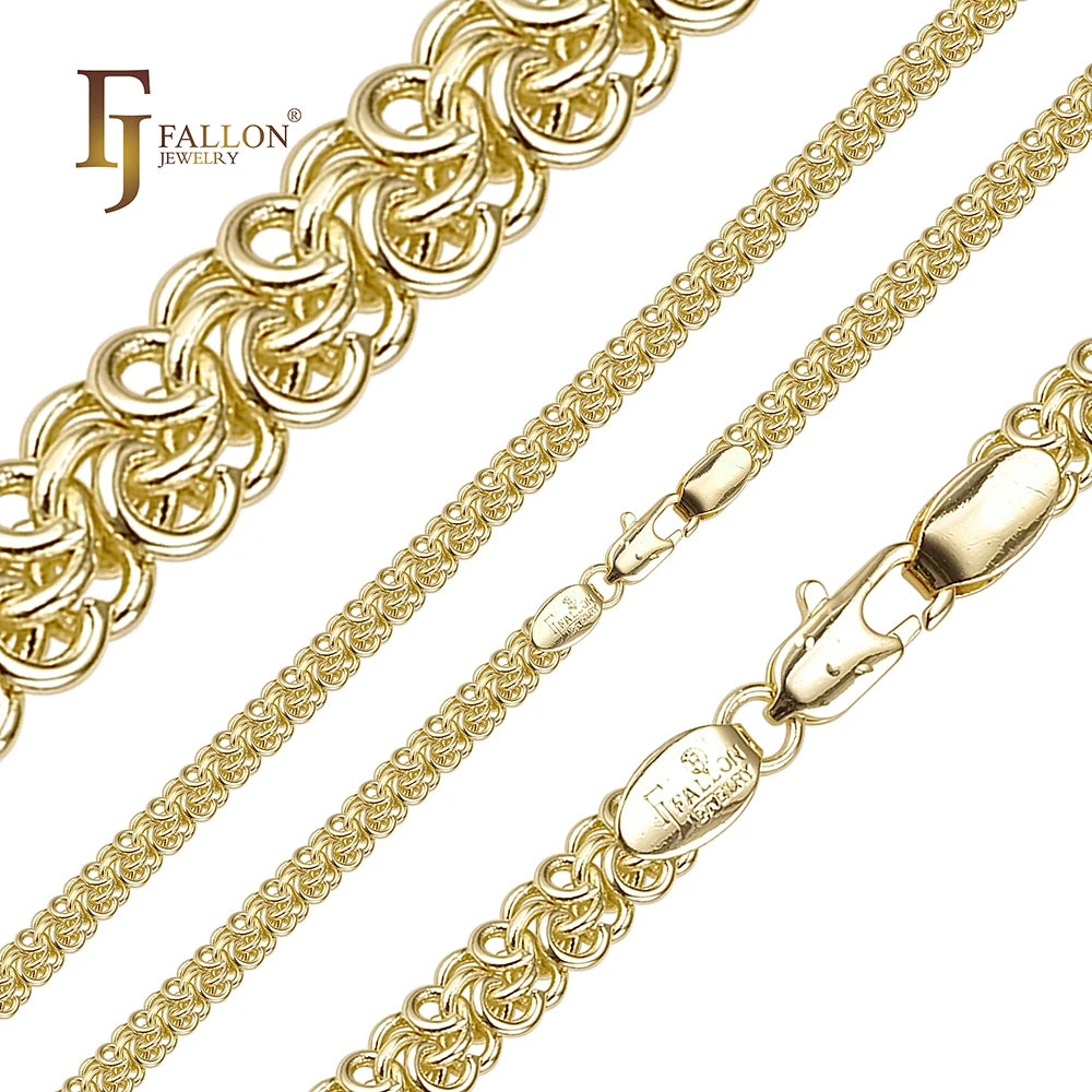 5.5mm FJ Fallon Fashion Jewelry Bismarck Triple Rolo Link Chain Plated in 14K Gold Brass Based
