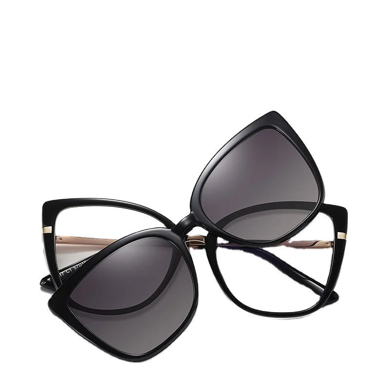 2025 TR90 Frame Magnetic Clip-On Polarized Cat Eye Solid Optical Frame Anti Blue Light Women Full Rim
