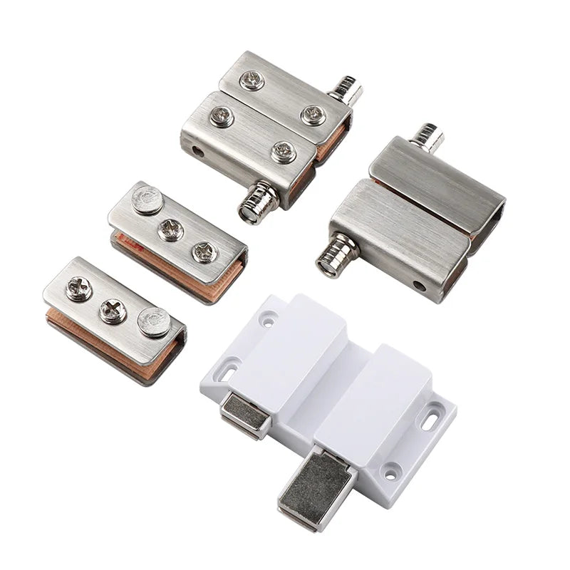 Stainless Steel Upper Lower Clamp Glass Door Hinge Display Cabinet Spring Magnetic Touch One-touch Kitchen Apartment