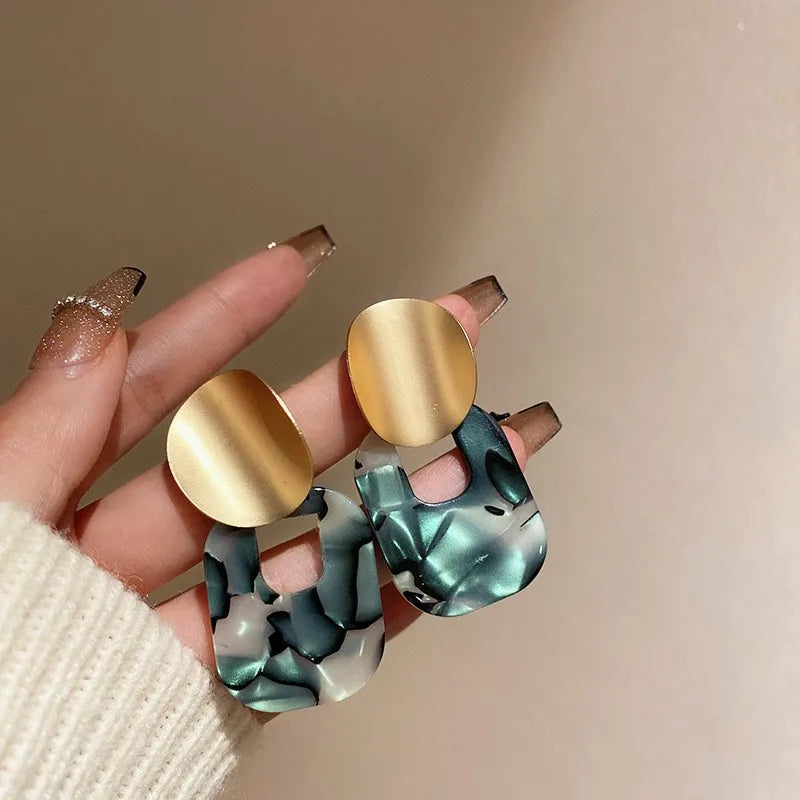 Silver Needle Acrylic Geometric Color-blocking Earrings High-quality Niche Personality Fashion Stud Earrings