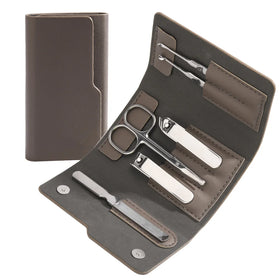 Professional Grooming Kit Stainless Steel Black 6 Piece Nail Clipper Set With Luxurious Travel Case