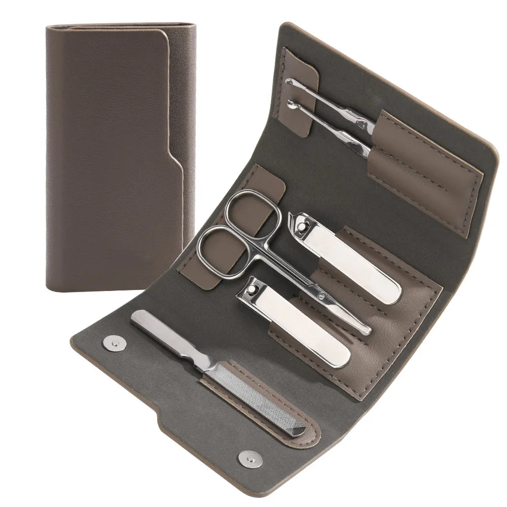 Professional Grooming Kit Stainless Steel Black 6 Piece Nail Clipper Set With Luxurious Travel Case