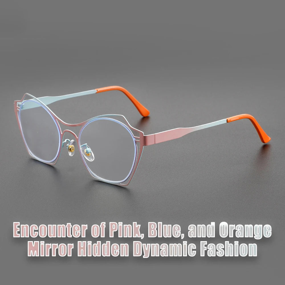 Trendy Cat Eye Women Reading Glasses 2025 New Design Metal Hollow Big Frame Presbyopia Eyewear Unique Double Color Frame Glasses