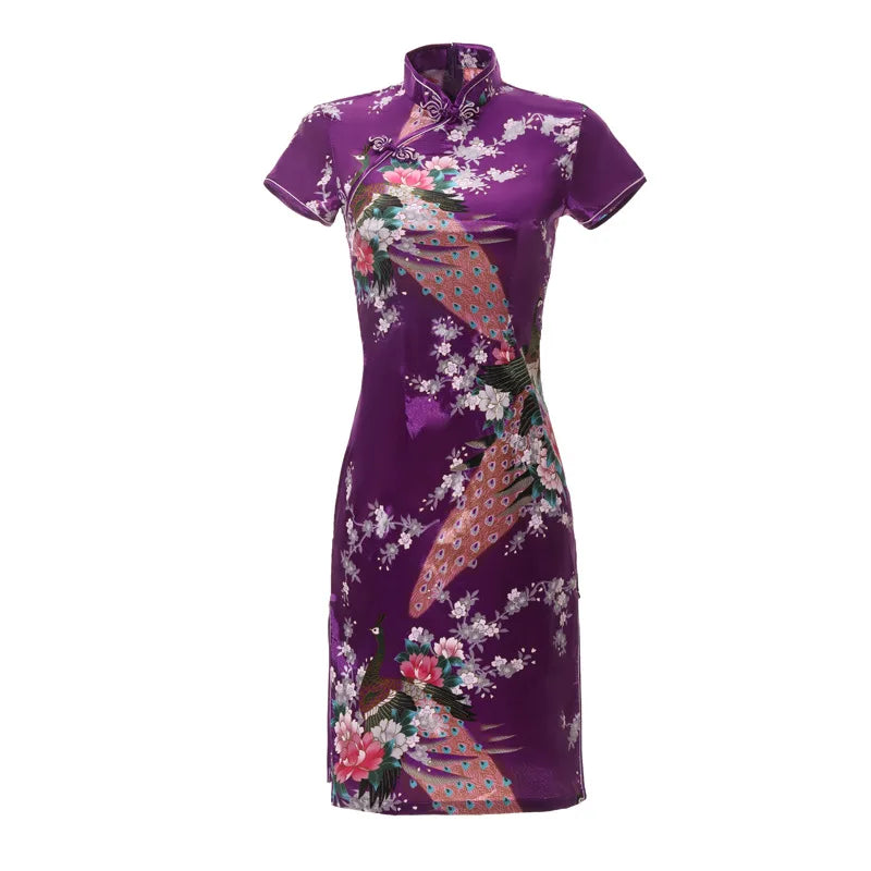 2022 New Spring and Summer Cheongsam Dress Satin Printed Daily Banquet Women's Performance Clothing