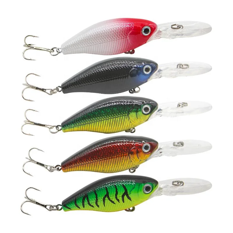 Hot Sale 8cm/7g Artificial Hard Plastic Crank Baits Deep Diving Wobbler Crankbait Fishing Lures with Long Tongue Board
