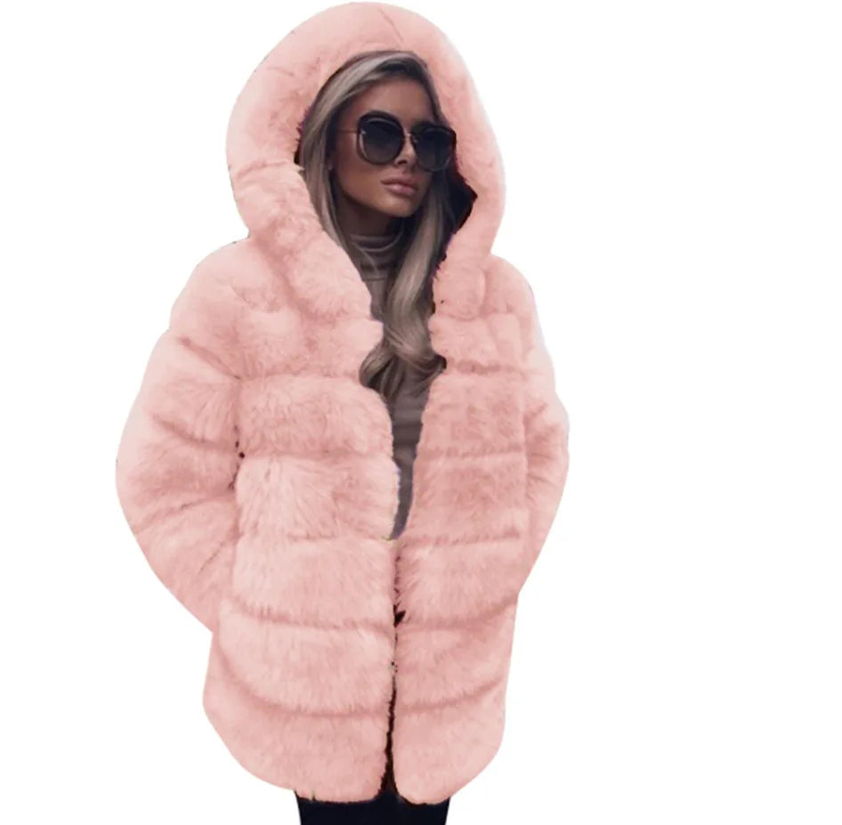 OEM ODM Winter New Design Women Good Quality Long Faux Fur Plus Size Coats With Hoodie